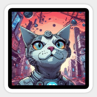 Futuristic Cyber Cat Sticker